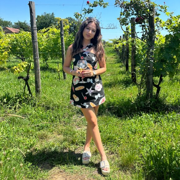 Peppermayo Black Linen Printed Mini Dress - Picture 1 of 5